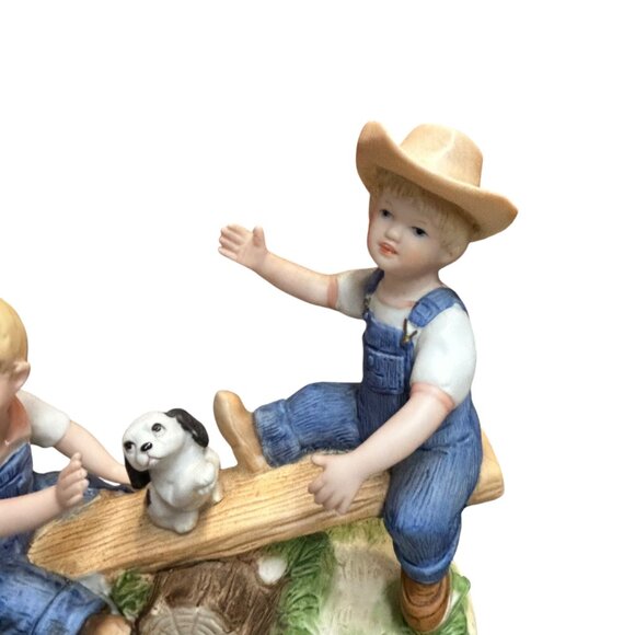 Homco 1985 Denim Days Debbie Danny Teeter Tauter Porcelain Figurine - Picture 3 of 6